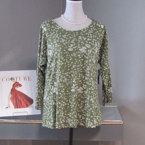 NWT New Directions Green Leaf Blouse Size S